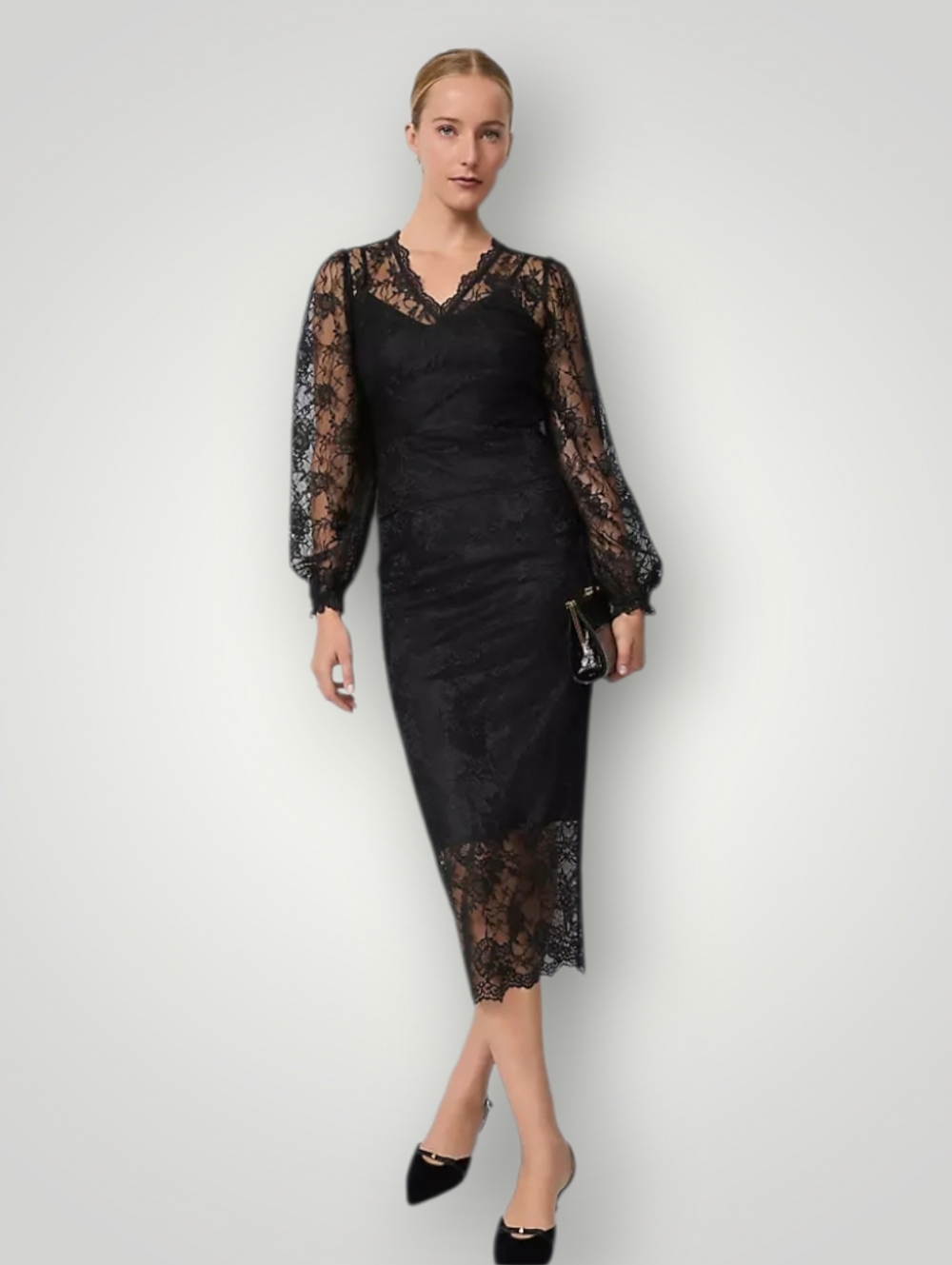 Ann Taylor 8 Black Lace Midi Skirt Floral Cocktail Wedding Guest Pencil‎ Old New